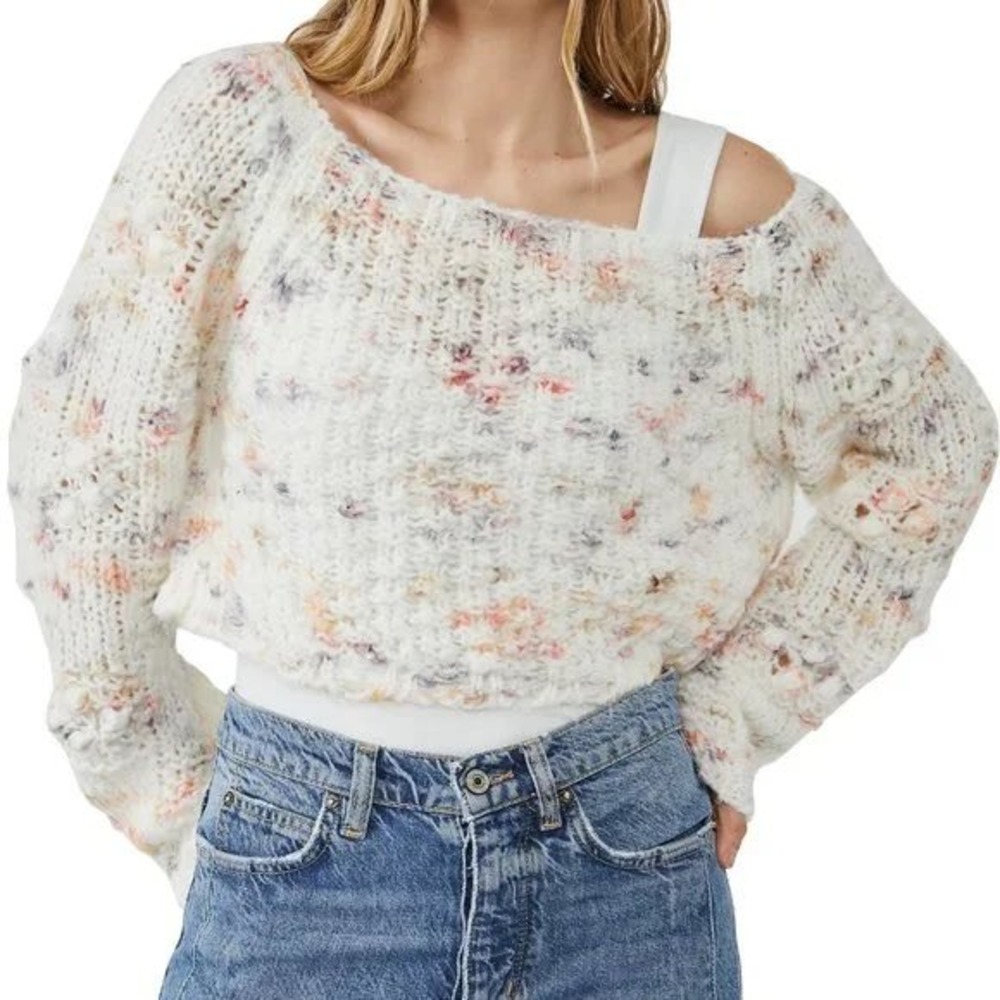 $148‎ Free People Sunset Cloud Pullover Sweater XS Cropped Confetti Knit